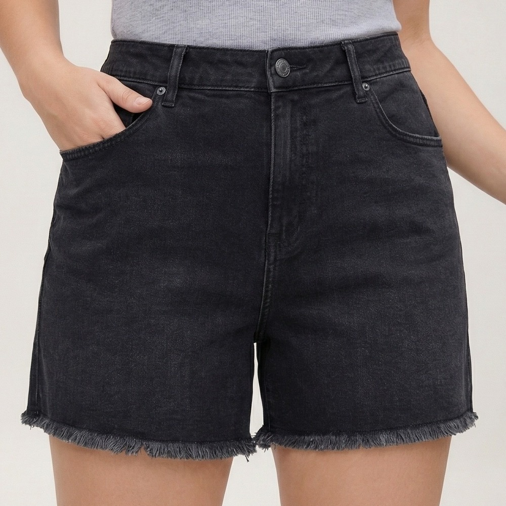 Loft Denim Shorts Women 14 32 Black Excellent‎ Raw Hem High Rise Stretch
